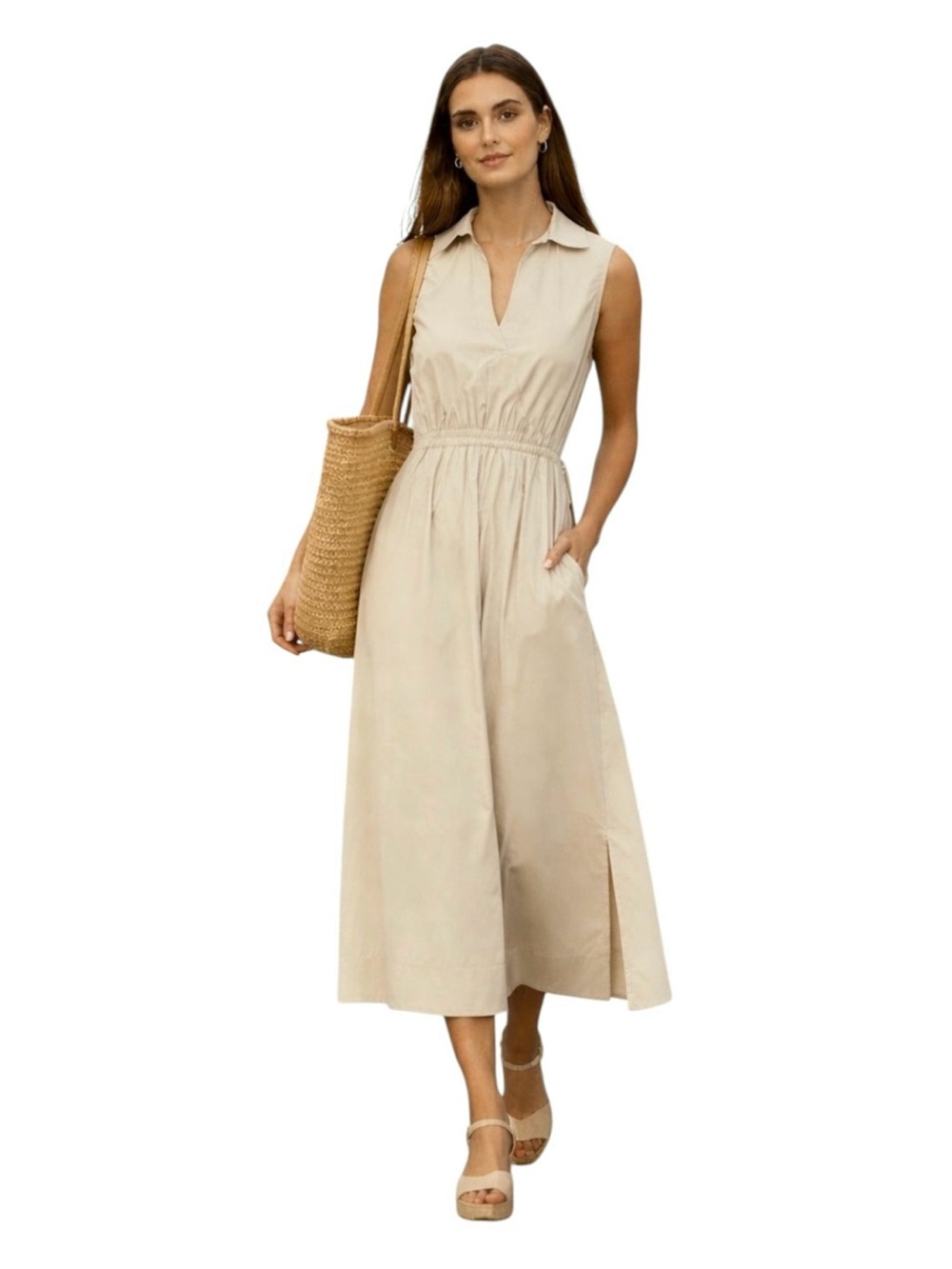CALVIN KLEIN 100% cotton tan open back sleeveless midi dress size 10 - NWT!